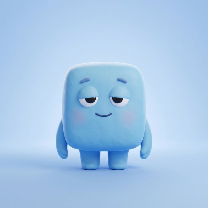 Glubb, a sleepy blue cube Gumbloo