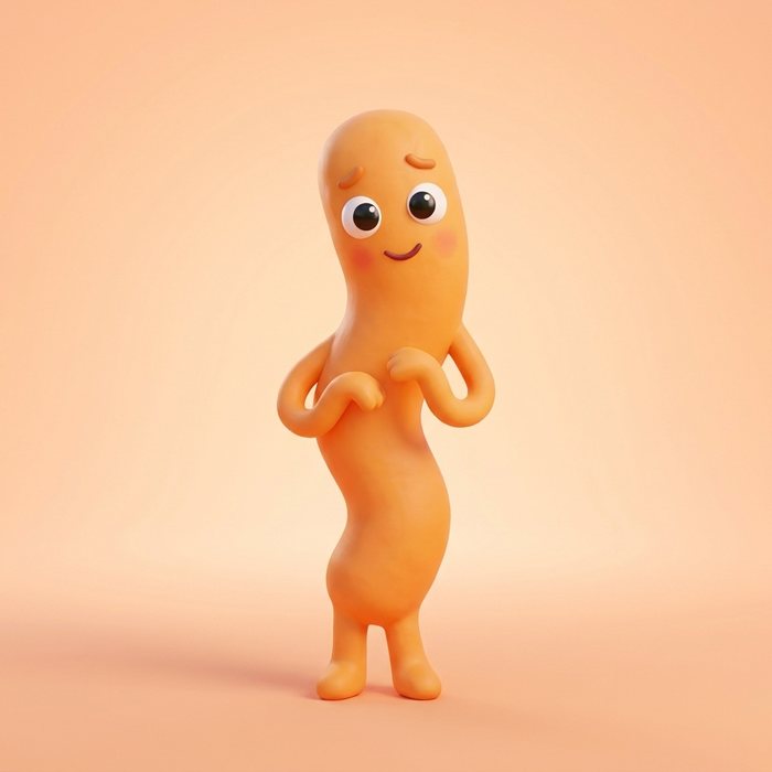 Mo, a tall wiggly orange Gumbloo